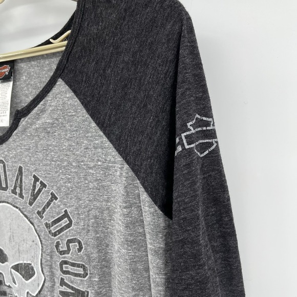 Harley Davidson Women's XL Top Gray Black 3/4 Sleeve Skull New London, CT - Picture 3 of 7